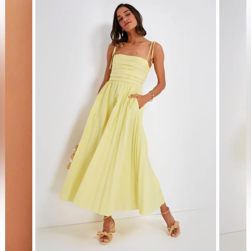 LIKE NEW Jonathan Simkhai LIMONCELLO CAROLINE COTTON POPLIN PLEATED MIDI DRESS